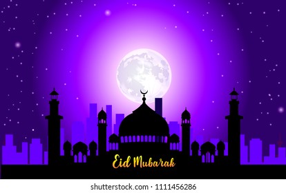 Ramadan kareem background or arabic background, illustration (ied celebration). on starry background. translated text : religion festival