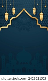 Ramadan Kareem background with arabic lanterns and mosque
