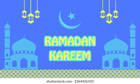 Ramadan Kareem Background Blue Yellow Vector Illustration. Islam Holy Month Ramadan Kareem Wallpaper