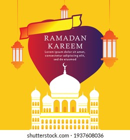 Ramadan kareem background with a combination of love, mosque, lamp. Islamic backgrounds for posters, banners, greeting cards and more