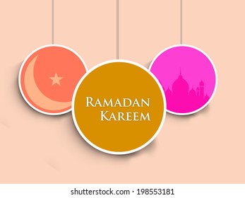 Ramadan Kareem background concept mosque with moon and star.