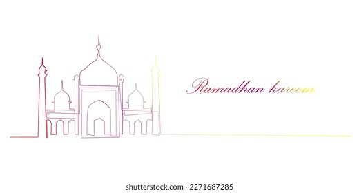 ramadan kareem background with continuous line mosque object.mosque continuous line vector.islamic background.ramadan greeting card.islamic culture