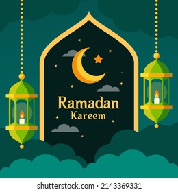 Ramadan kareem background with crescent and lantern