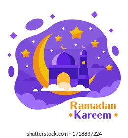 Ramadan kareem background with crescent and mosque illustration Vector
