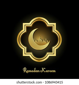 Ramadan kareem background. decoration golden frame with moon and mosque on black background