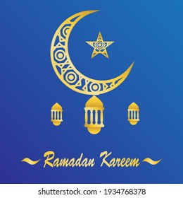 Diseño de fondo Ramadan Kareem en color azul. Diseño vectorial de lunas y linternas. diseños para banners.