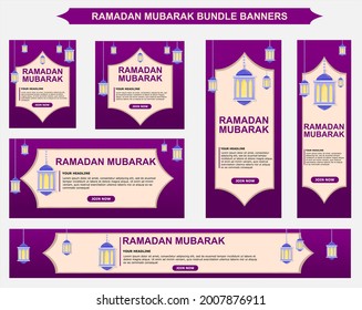 Ramadan Kareem background design bundle with purple colorfor modern Islamic banners and advertisements, ied mubarak celebrations, fasting