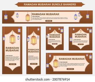 Ramadan Kareem background design bundle with brown color for modern Islamic banners and advertisements, ied mubarak celebrations, fasting