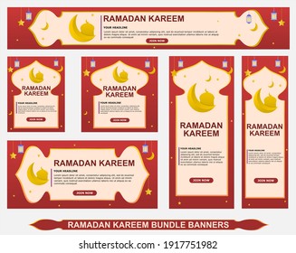 Ramadan Kareem background design collection with red color for modern Islamic banners and advertisements, ied mubarak celebrations, fasting.