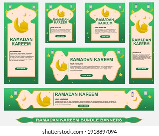 Ramadan Kareem background design collection with green color for modern Islamic banners and advertisements, ied mubarak celebrations, fasting.