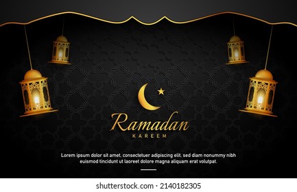 Ramadan Kareem Background Design. Gold Lantern illustration. Islamic ornament. Good for banner, poster, or greeting card. Vector Illustration.