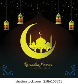 Ramadan Kareem Background design with moon, stars, mosque, lump, with vector illustration   