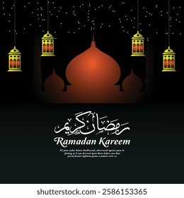 Ramadan Kareem Background design with moon, stars, mosque, lump, with vector illustration   