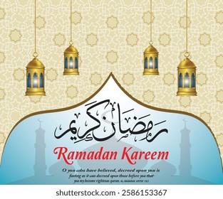 Ramadan Kareem Background design with moon, stars, mosque, lump, with vector illustration   