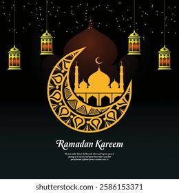 Ramadan Kareem Background design with moon, stars, mosque, lump, with vector illustration   