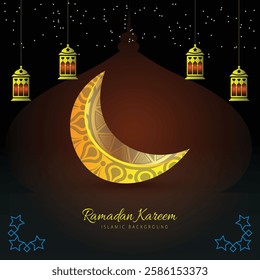 Ramadan Kareem Background design with moon, stars, mosque, lump, with vector illustration   