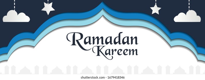 Diseño de fondo de Ramadán Kareem, pancarta islámica de Papercut