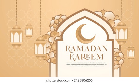 Ramadan Kareem background design vector with arabic lantern and islamic classic pattern style