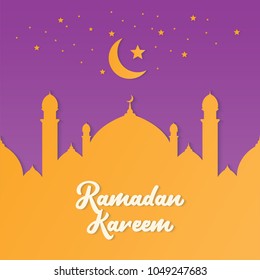 Ramadan Kareem Background. Elegant Ramadan Greeting with Mosque Design. Colorful Vector Illustration