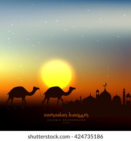 ramadan kareem background in evening sky with sun