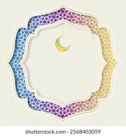 Ramadan kareem background with geometric pattern and crescent moon. Islamic backgrounds for posters, banners, greeting cards and more. Simple and luxury feeling.