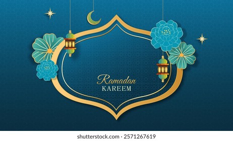 Ramadan kareem background with geometric pattern and crescent moon. Islamic backgrounds for posters, banners, greeting cards and more. Simple and luxury feeling.