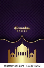 Ramadan Kareem background with gold mosque silhouettes 