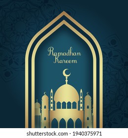 Ramadan Kareem Background with gold Mosque. Banner, Poster, Greeting Card. Vector Illustration. Luxury Ramadhan background