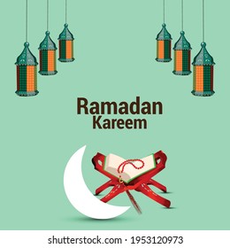 Ramadan kareem background with golden arabic lantern and moon