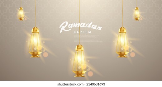ramadan kareem fondo linterna dorada decoración 3d diseño de tema vectorial mes concepto ilustración de banner