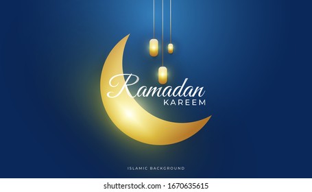 Ramadan Kareem Background with Golden Moon and Luxury Lanterns