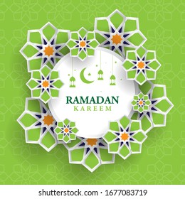 Ramadan kareem background with green ornament