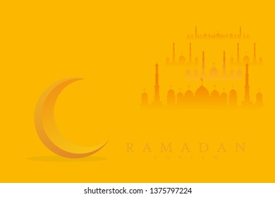 Ramadan Kareem Background Greeting Isamic Crescent Moon and Mosque Dome Silhouette. - Vector