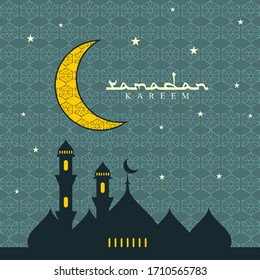 fondo ramadan kareem con media luna y vector mezquita