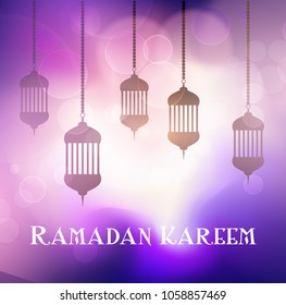 Ramadan Kareem Hintergrund mit hängenden Laternen