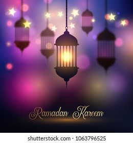 Ramadan Kareem background with hanging lanterns