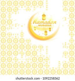 Ramadan Kareem background, illustration with arabic lanterns and golden ornate crescent. EPS 10 contains transparency.