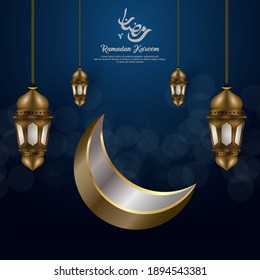 Ramadan kareem background, illustration with arabic lantern and crescent, Arabic Text Translation: The Noble Month of Ramadan. Vector illustration
