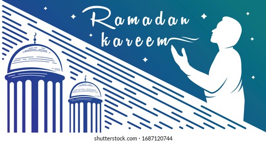 Ramadan Kareem background illustration,  banner template design, religion 
