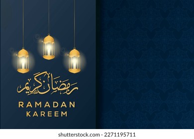 ramadan kareem background illustration with lanterns and Arabic ornament pattern