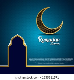 Ramadan kareem background, illustration with mosque dome and golden ornate crescent, on blue background. EPS 10 contains transparency. Free Business Card Template - vector
