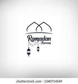 Ramadan kareem background, illustration with mosque dome and arabic lanterns. EPS 10 - vector