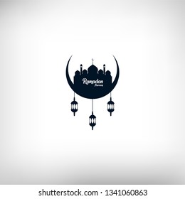 Ramadan kareem background, illustration with mosque dome and arabic lanterns. EPS 10 - vector