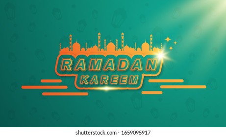 Fondo Ramadan kareem, ilustración con mezquita y luz. Diseño moderno para la celebración de Eid Mubarak. Vector EPS 10
