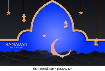 ramadan kareem background, illustration vector paper craft style