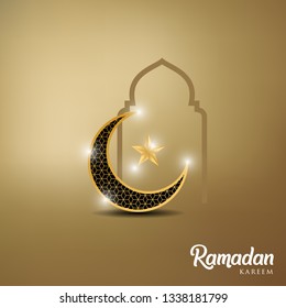 Ramadan kareem background, illustration with, golden ornate crescent , star and mosque dome. EPS 10 contains transparency - vector