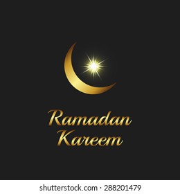 Ramadan Kareem background, Islam symbol golden moon and shiny star