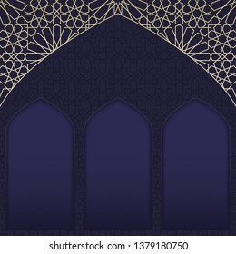 Ramadan Kareem background. Islamic background with arabesque pattern and window mosque. Eid Mubarak background. Islamic vector illustration