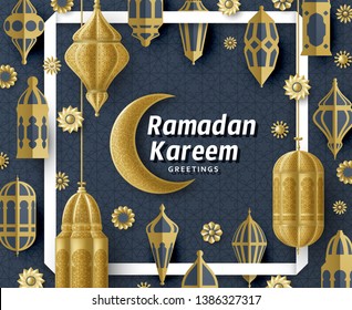 Ramadan Kareem Background. Islamic Arabic lantern. Translation: Ramadan Kareem. Greeting card. Vector illustration.
