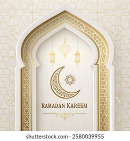Ramadan Kareem background islamic arabic calligraphy realistic background paper cut design
